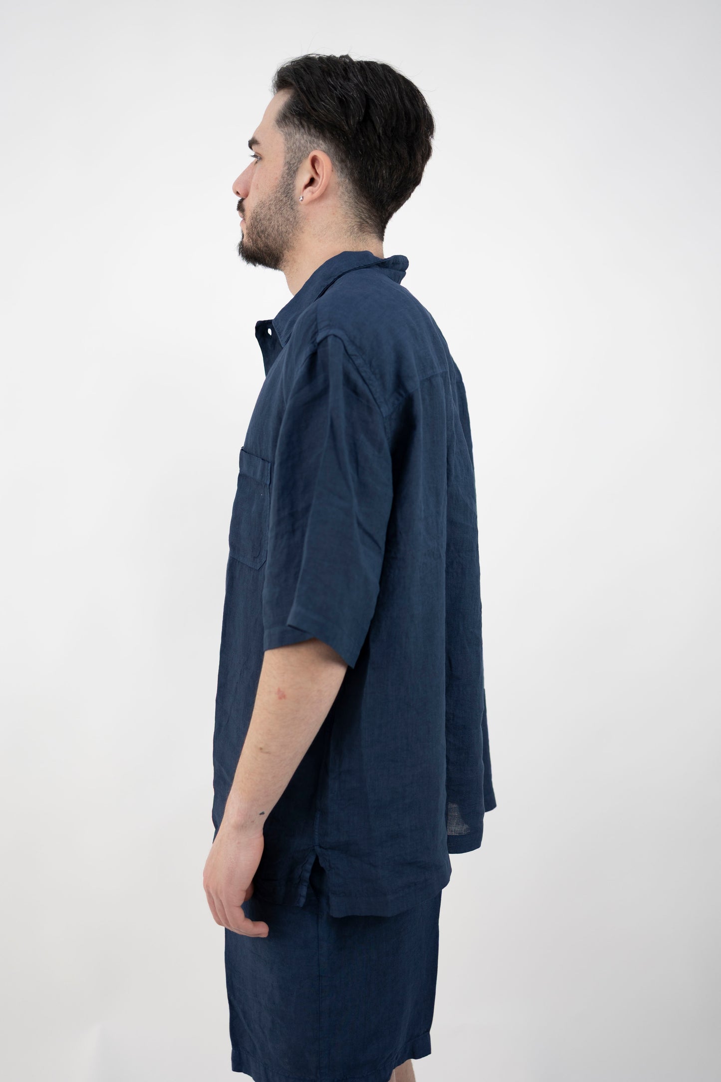 CAMICIA IN LINO MEZZA MANICA BIL24 BLUE InLinum