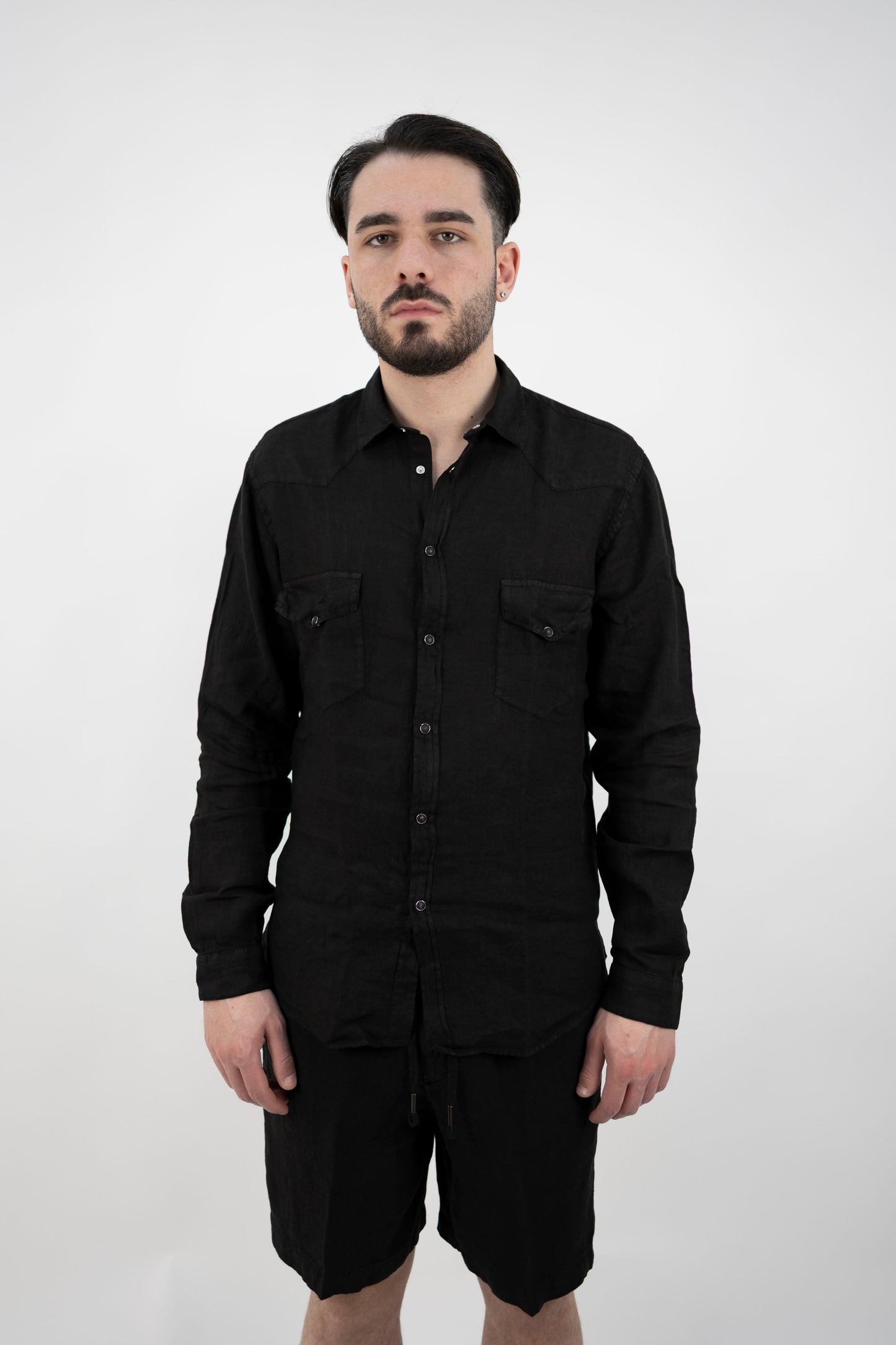 CAMICIA IN LINO NERA BIL19 CARBONE InLinum