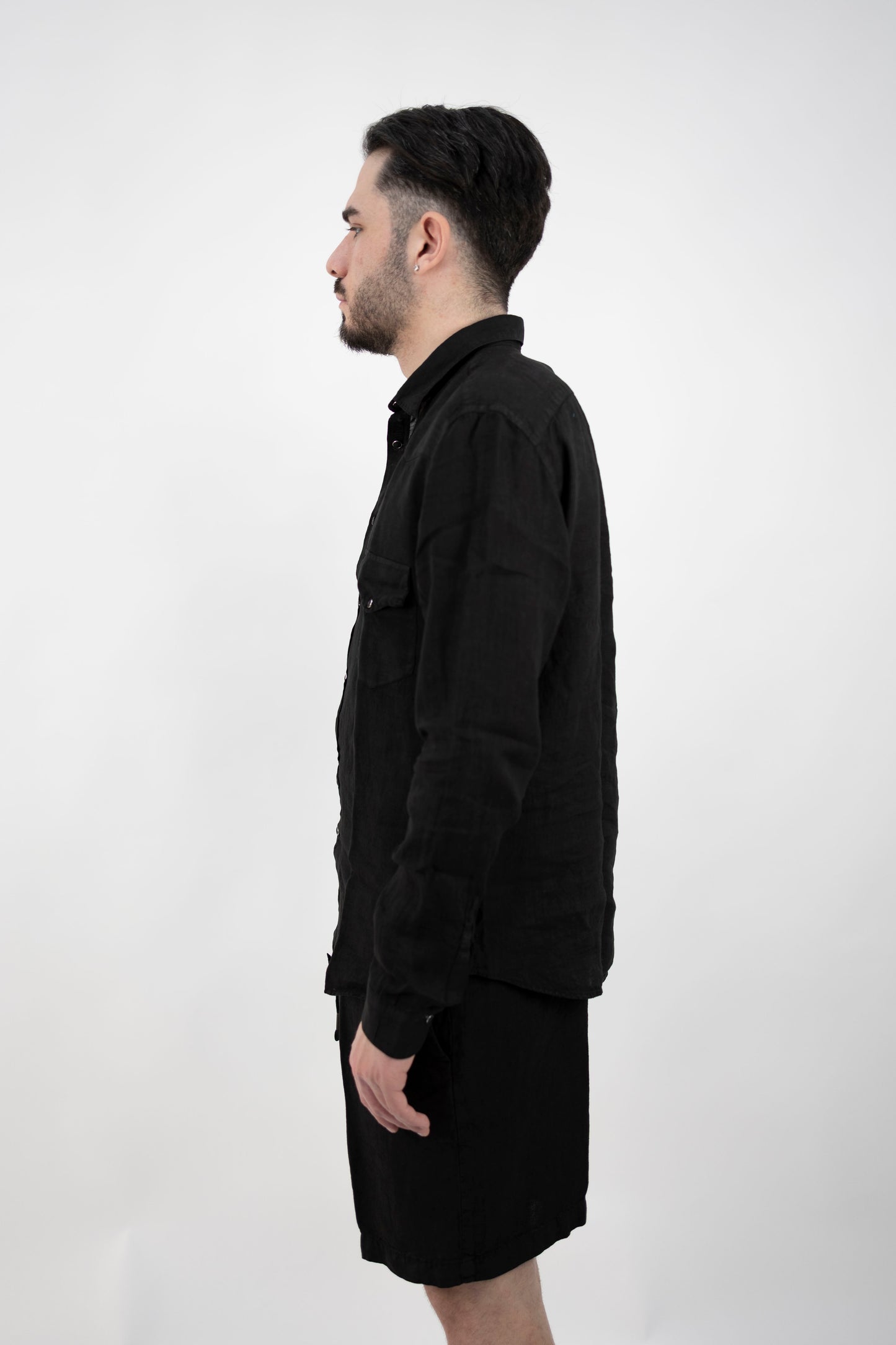 CAMICIA IN LINO NERA BIL19 CARBONE InLinum