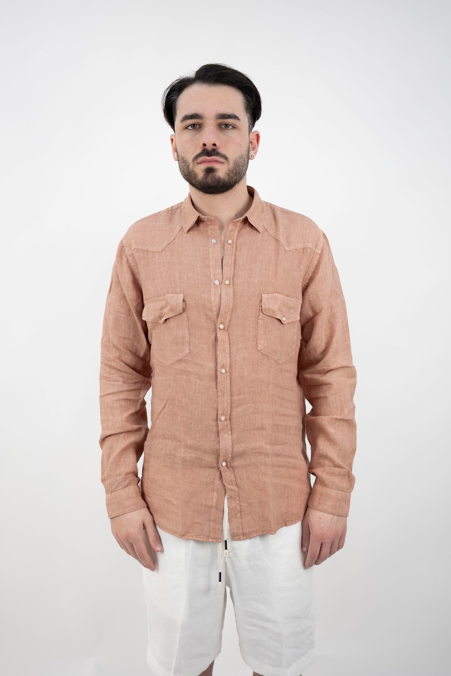 CAMICIA IN LINO ROSA ANTICO BIL19 ROSA RETRO' InLinum