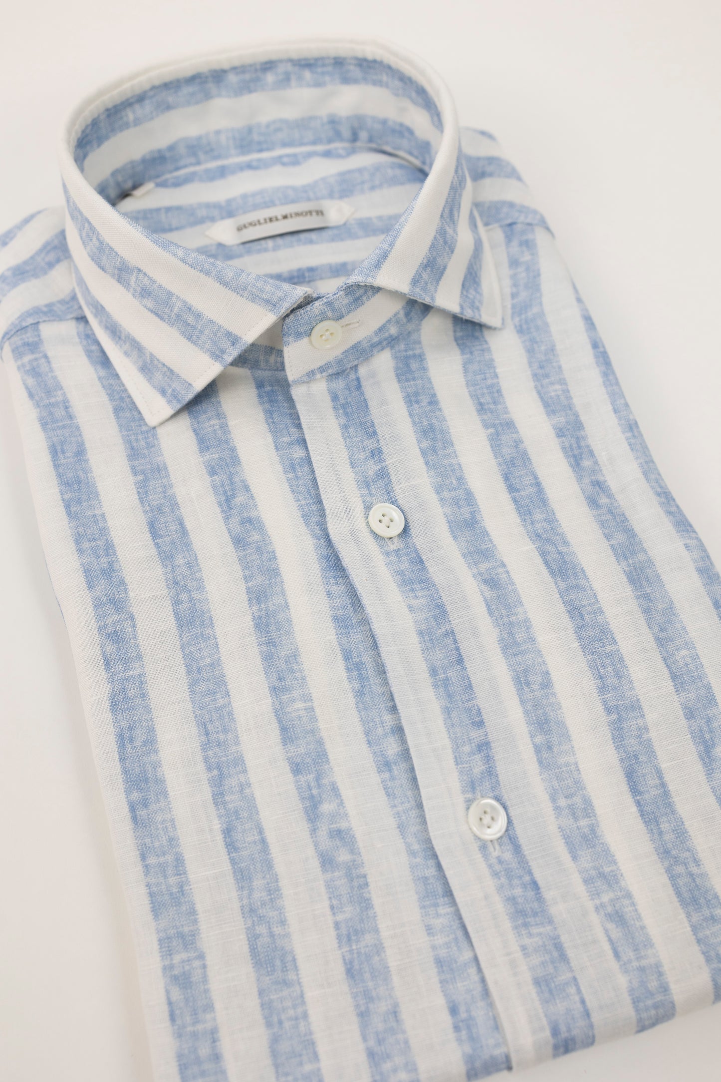 CAMICIA LINO 1JHDGPG RB2 RIGHE BIANCO CELESTE GUGLIELMINOTTI