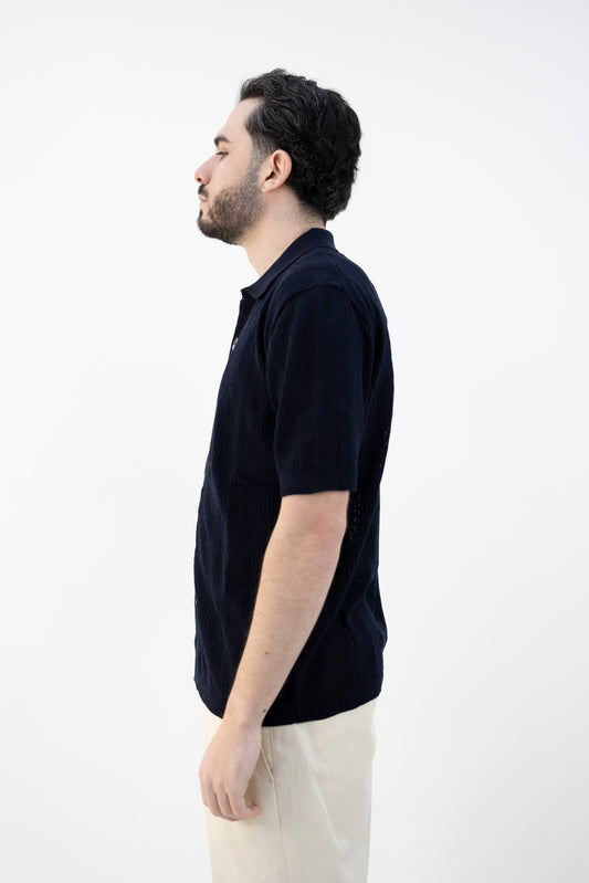POLO CAMICIA TRAFORATA BLU NAVY DC1-25179 590 Della Ciana