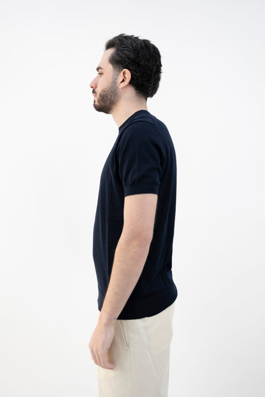 MAGLIA GIROCOLLO SETA&COTONE BLU NAVY DC1-22102 590 Della Ciana