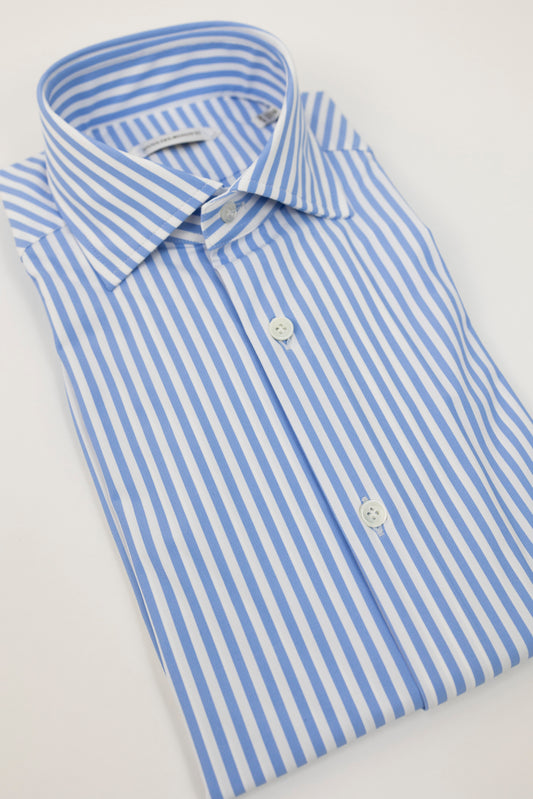 CAMICIA NO IRON 1372GJE RB3 RIGHE BIANCO CELESTE GUGLIELMINOTTI