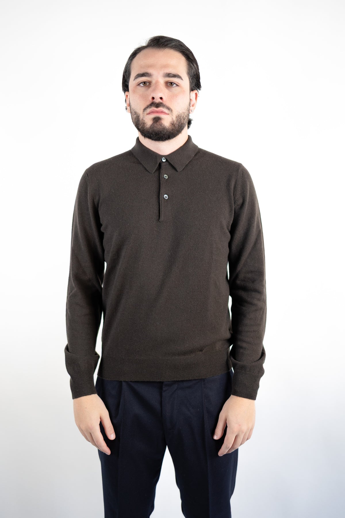 POLO IN CASHMERE & LANA MARRONE GRAN SASSO