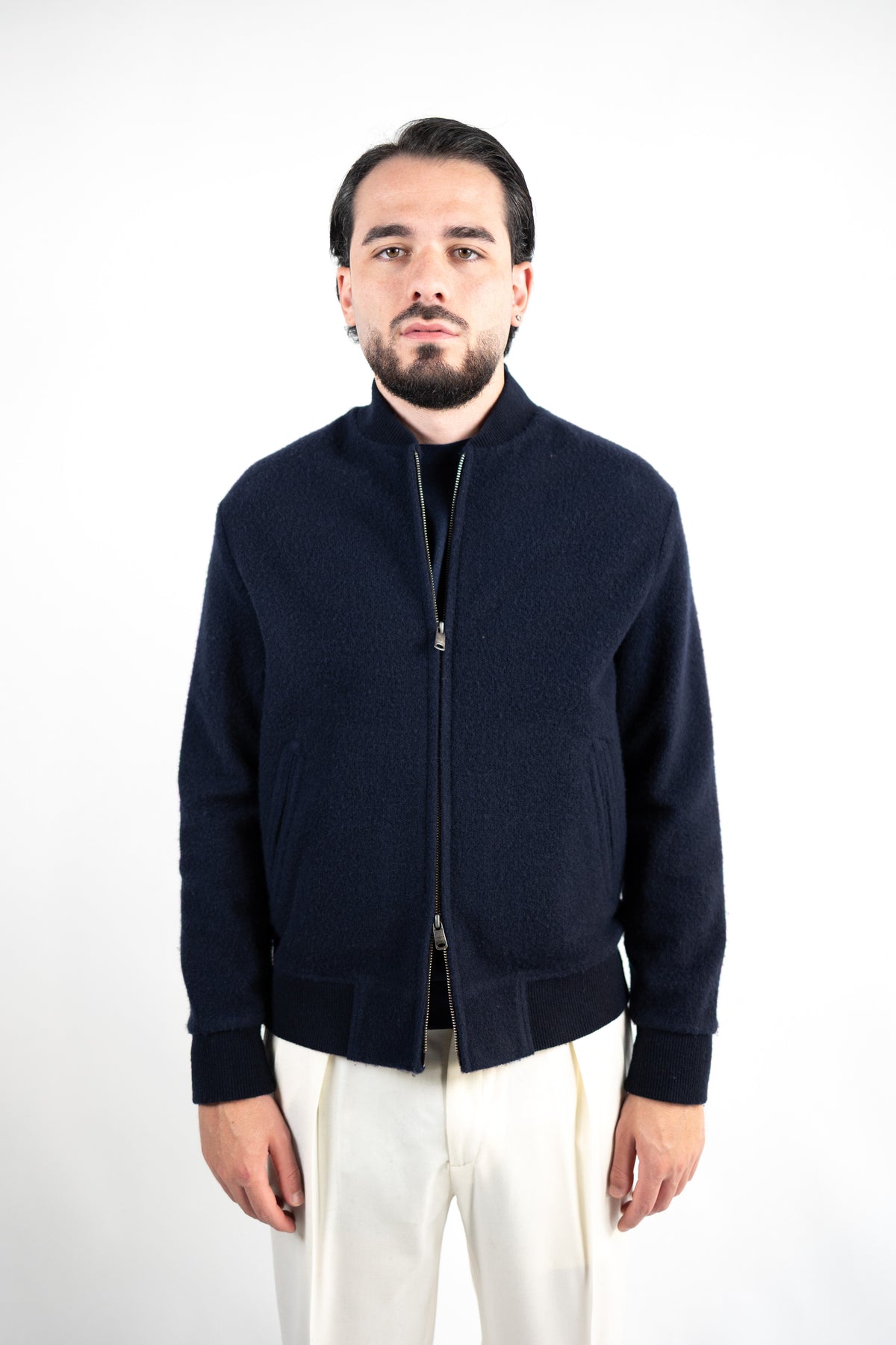 BOMBER ZIP IN LANA COTTA BLU CIRCOLO 1901