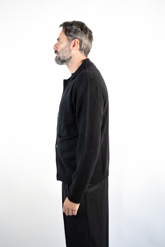CARDIGAN CAMICIA RASATO NERO 100% CASHMERE DANIELE FIESOLI