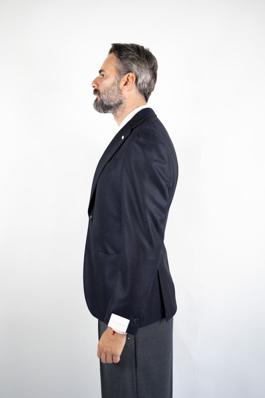 GIACCA MONOPETTO IN LANA & CASHMERE BLU LUIGI BIANCHI