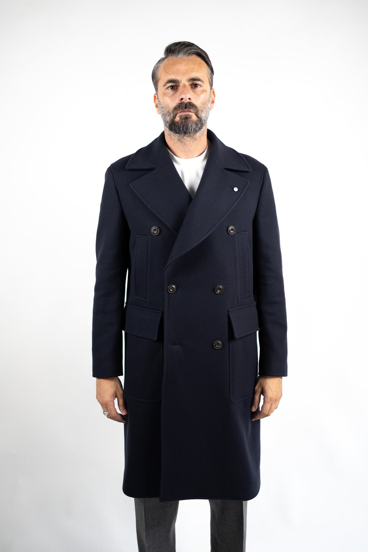 CAPPOTTO DOPPIO PETTO IN LANA & CASHMERE BLU L.B.M.