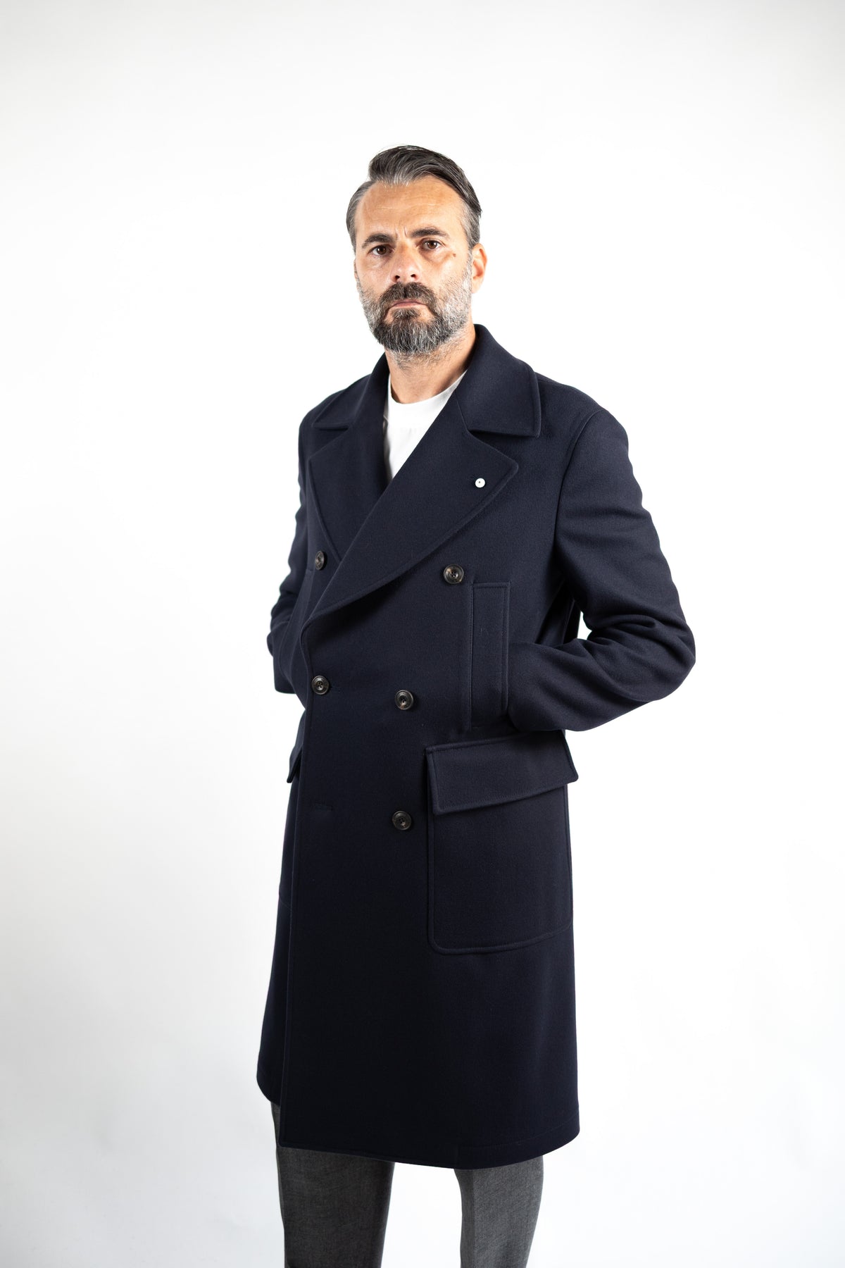 CAPPOTTO DOPPIO PETTO IN LANA & CASHMERE BLU L.B.M.