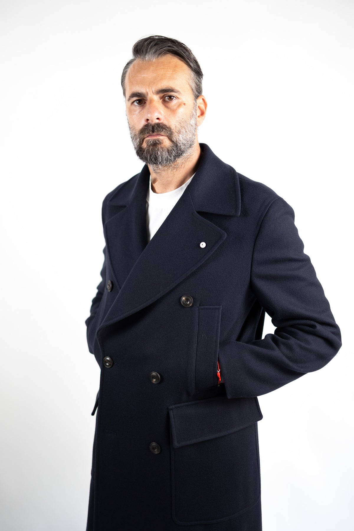 CAPPOTTO DOPPIO PETTO IN LANA & CASHMERE BLU L.B.M.