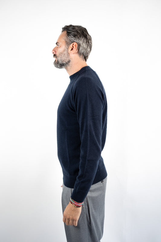 GIROCOLLO TAGLIO FELPA MNANICA RAGLAN 100% CASHMERE BLU NAVY DELLA CIANA