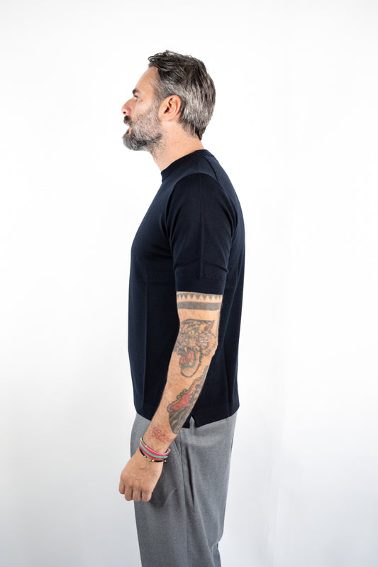 T-SHIRT GIROCOLLO LANA MERINOS ULTRAFINE BLU NAVY DELLA CIANA