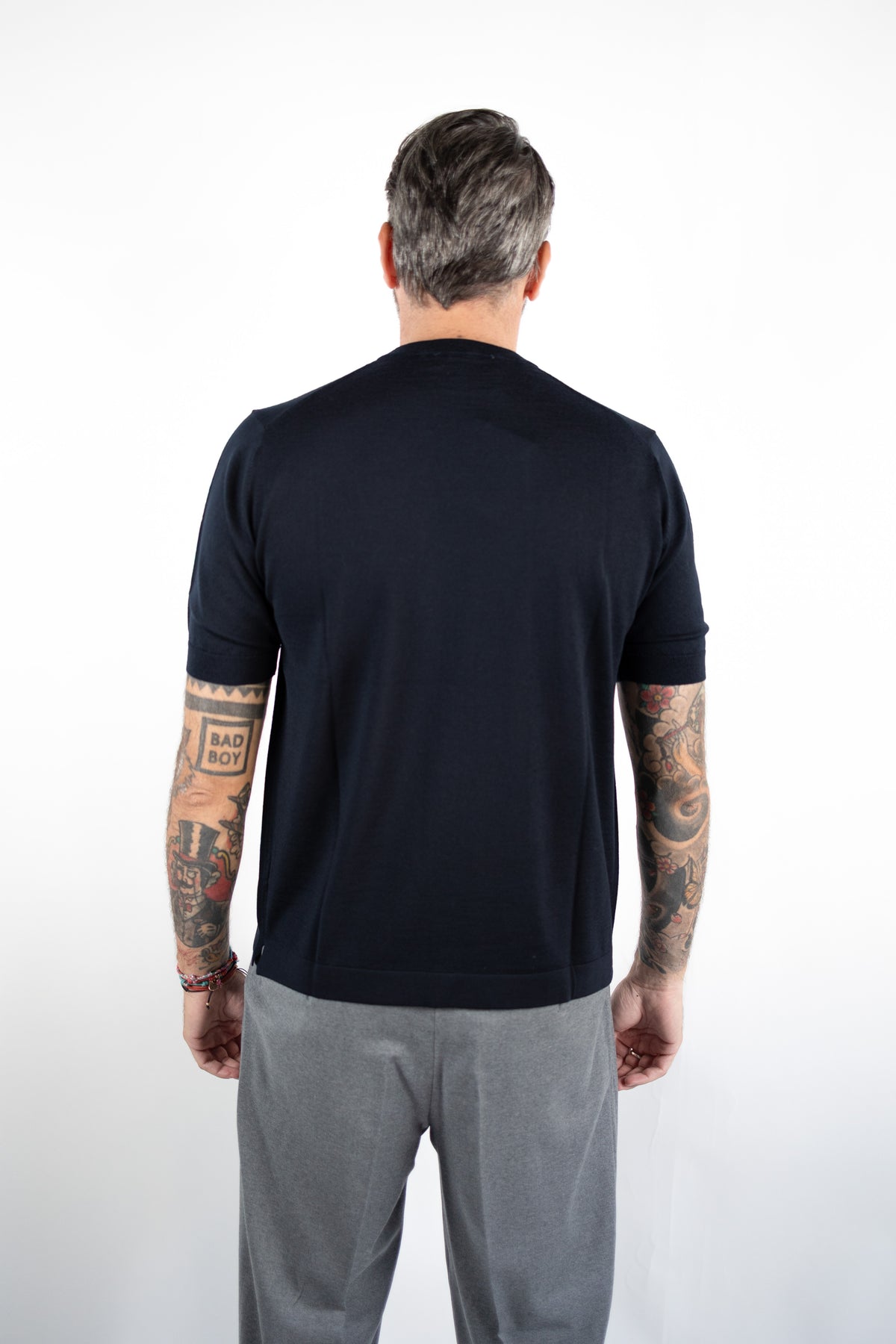 T-SHIRT GIROCOLLO LANA MERINOS ULTRAFINE BLU NAVY DELLA CIANA