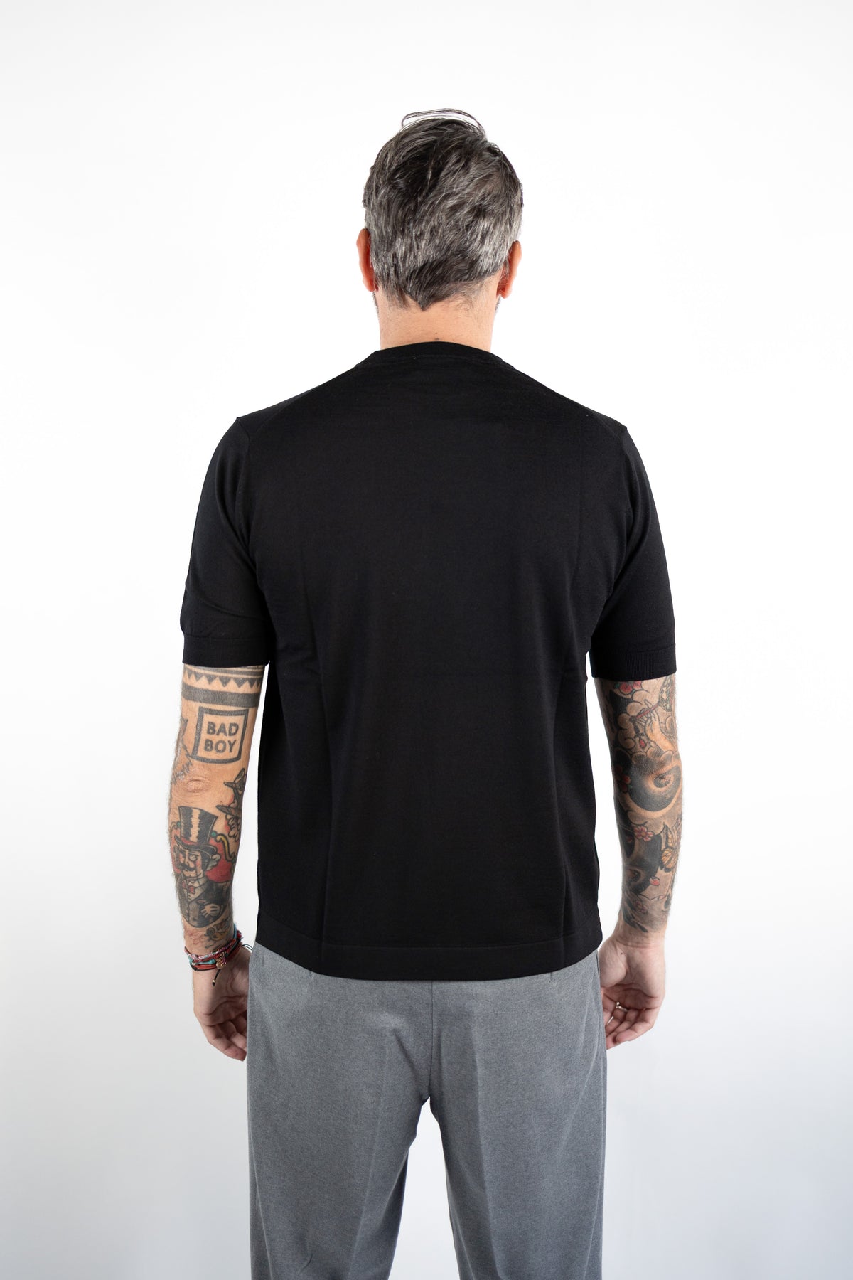 T-SHIRT GIROCOLLO LANA MERINOS ULTRAFINE NERO DELLA CIANA