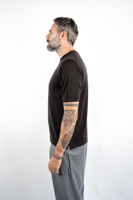 T-SHIRT GIROCOLLO LANA MERINOS ULTRAFINE MORO DELLA CIANA