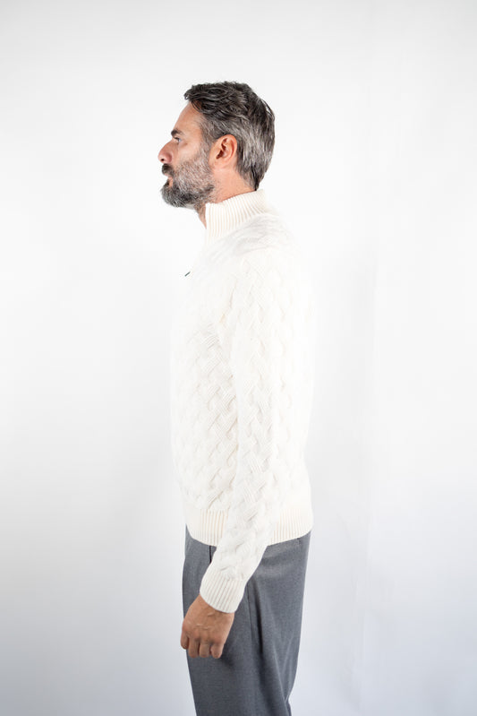 MAGLIA PUNTO SPIGA MEZZA ZIP NATURALE DELLA CIANA