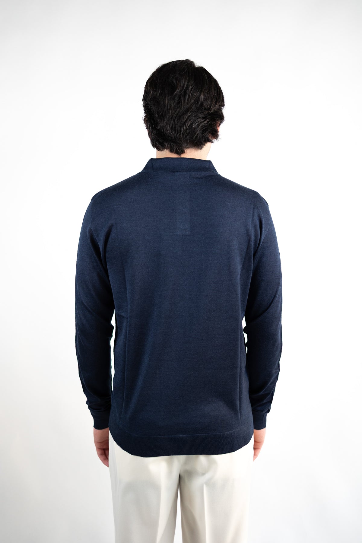 POLO IN LANA MERINO EXTRAFINE & SETA BLU- DANIELE FIESOLI