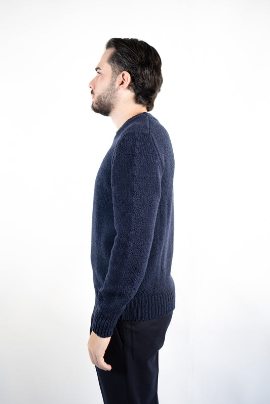 MAGLIA GIROCOLLO IN LANA MALFILE' BLU GRAN SASSO