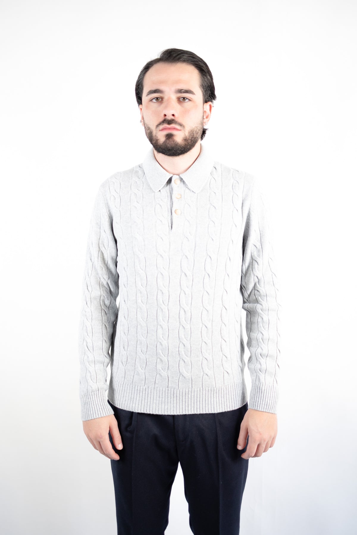 POLO IN LANA & CASHMERE TRECCE GRIGIA GRAN SASSO