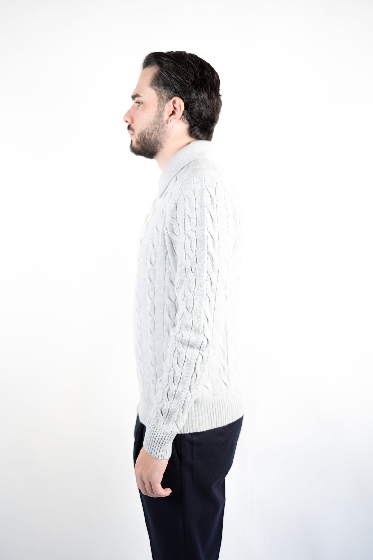 POLO IN LANA & CASHMERE TRECCE GRIGIA GRAN SASSO