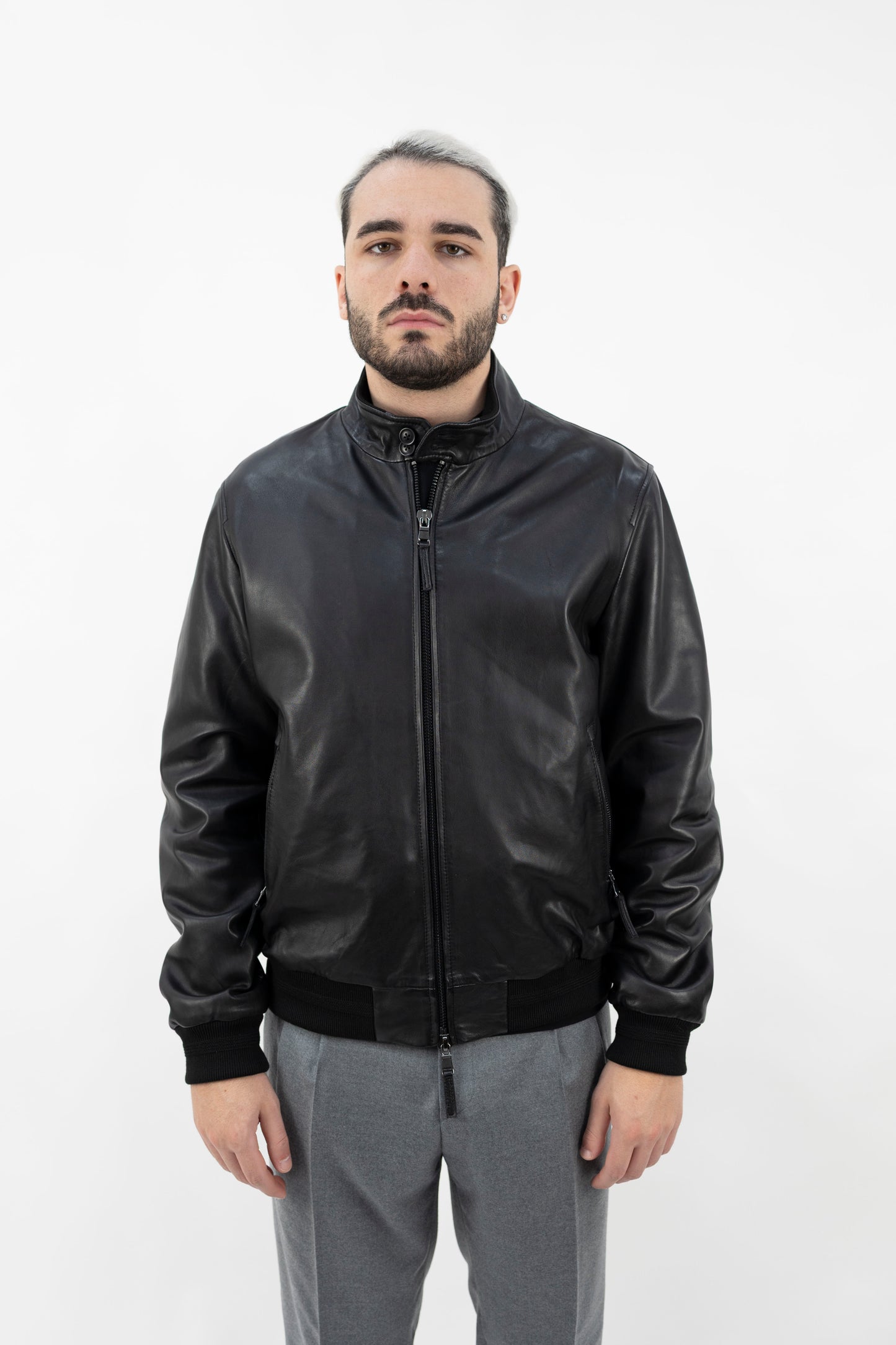 BOMBER IN PELLE NERO 5654 BLACK BULLY