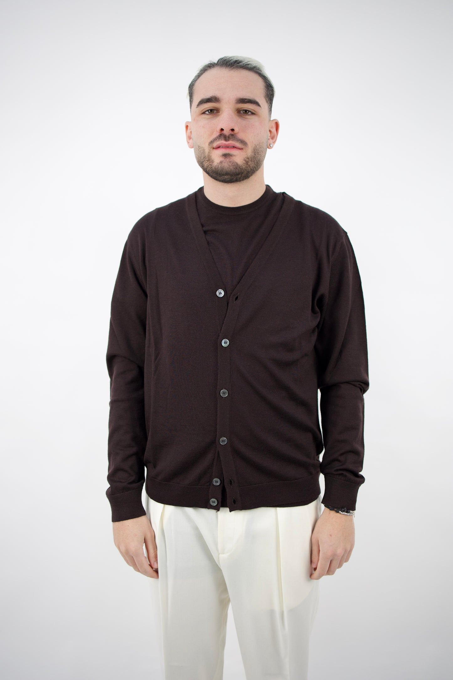 CARDIGAN IN LANA CACAO DF0024 032 DANIELE FIESOLI