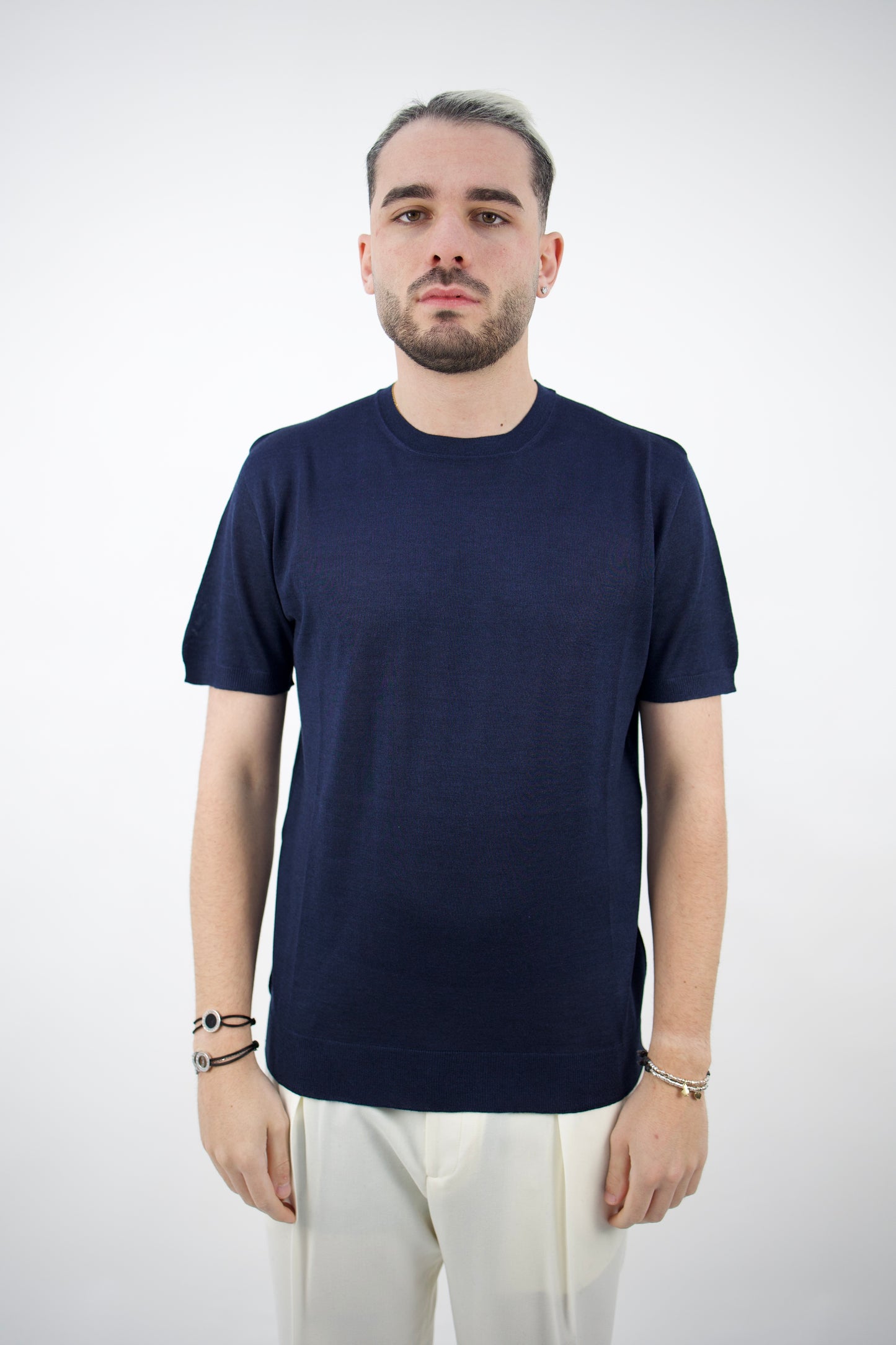 T-SHIRT MISTO SETA BLU SE0227 023 DANIELE FIESOLI