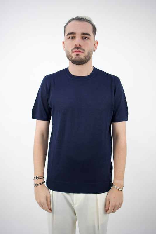 T-SHIRT MISTO SETA BLU SE0227 023 DANIELE FIESOLI