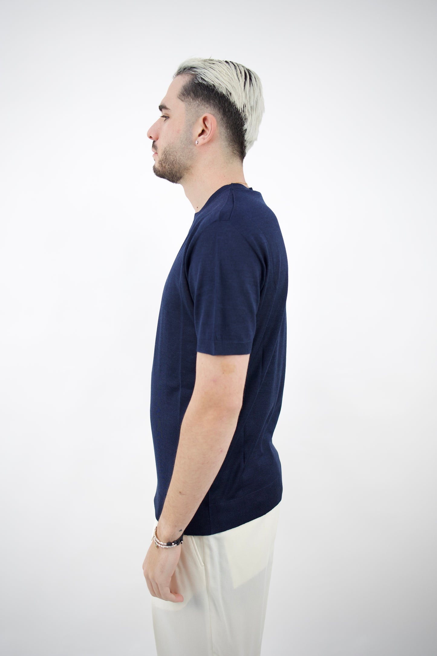 T-SHIRT MISTO SETA BLU SE0227 023 DANIELE FIESOLI