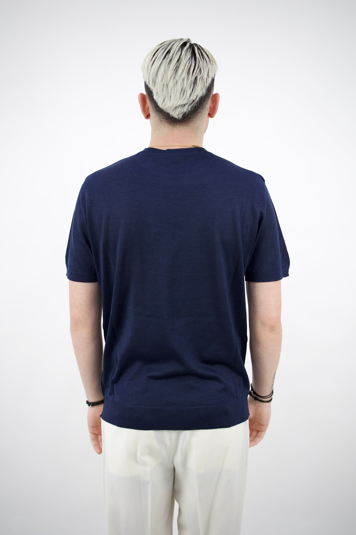 T-SHIRT MISTO SETA BLU SE0227 023 DANIELE FIESOLI