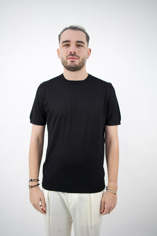 T-SHIRT MISTO SETA NERO SE0227 013 DANIELE FIESOLI