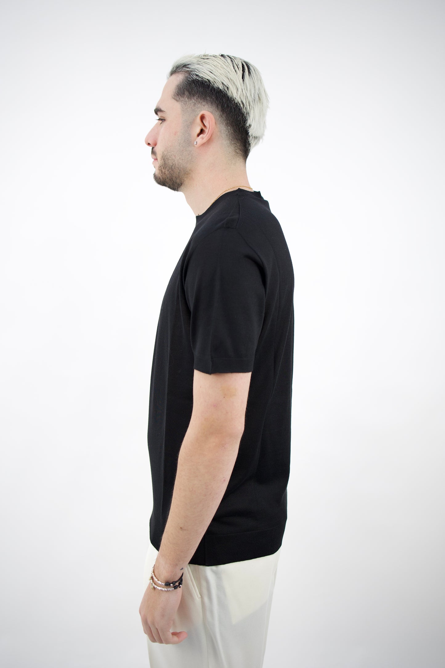 T-SHIRT MISTO SETA NERO SE0227 013 DANIELE FIESOLI