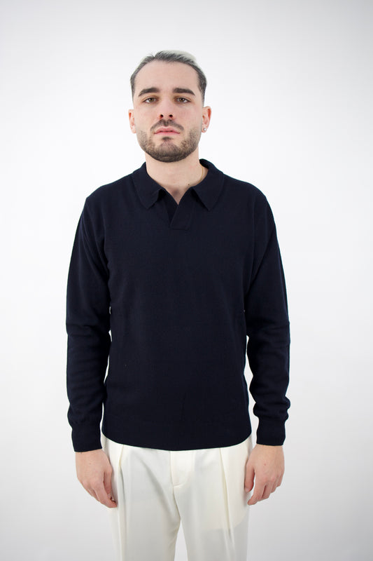 POLO OPEN COLLAR IN LANA NAVY 2561004/01R Altea