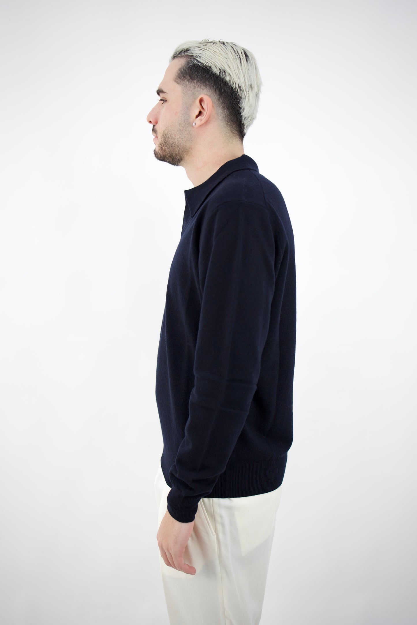 POLO OPEN COLLAR IN LANA NAVY 2561004/01R Altea