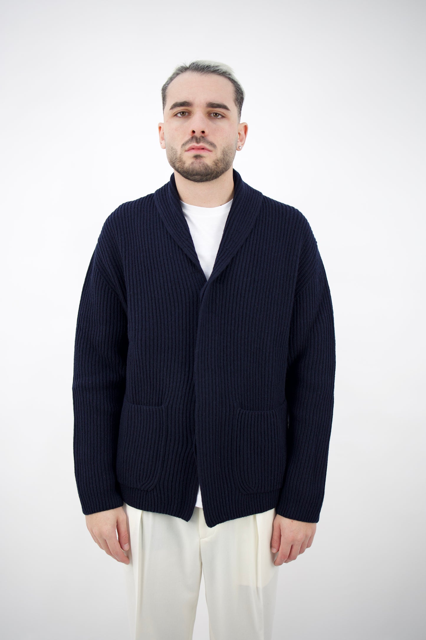 CARDIGAN SCIALLATO IN LANA NAVY 2561151/01R  Altea