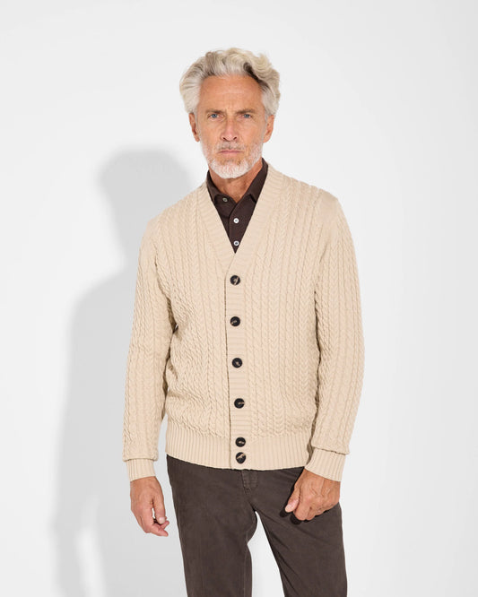 CARDIGAN TRECCIA IN LANA SABBIA CB3ML WM7Y  061 Filippo De Lurentiis