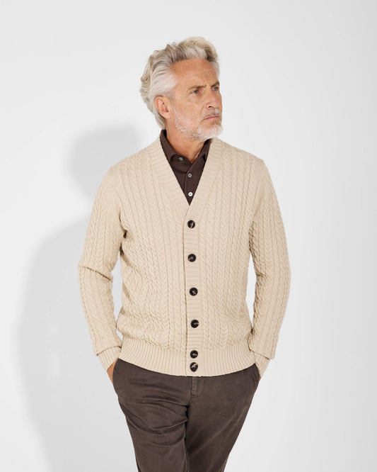 CARDIGAN TRECCIA IN LANA SABBIA CB3ML WM7Y  061 Filippo De Lurentiis