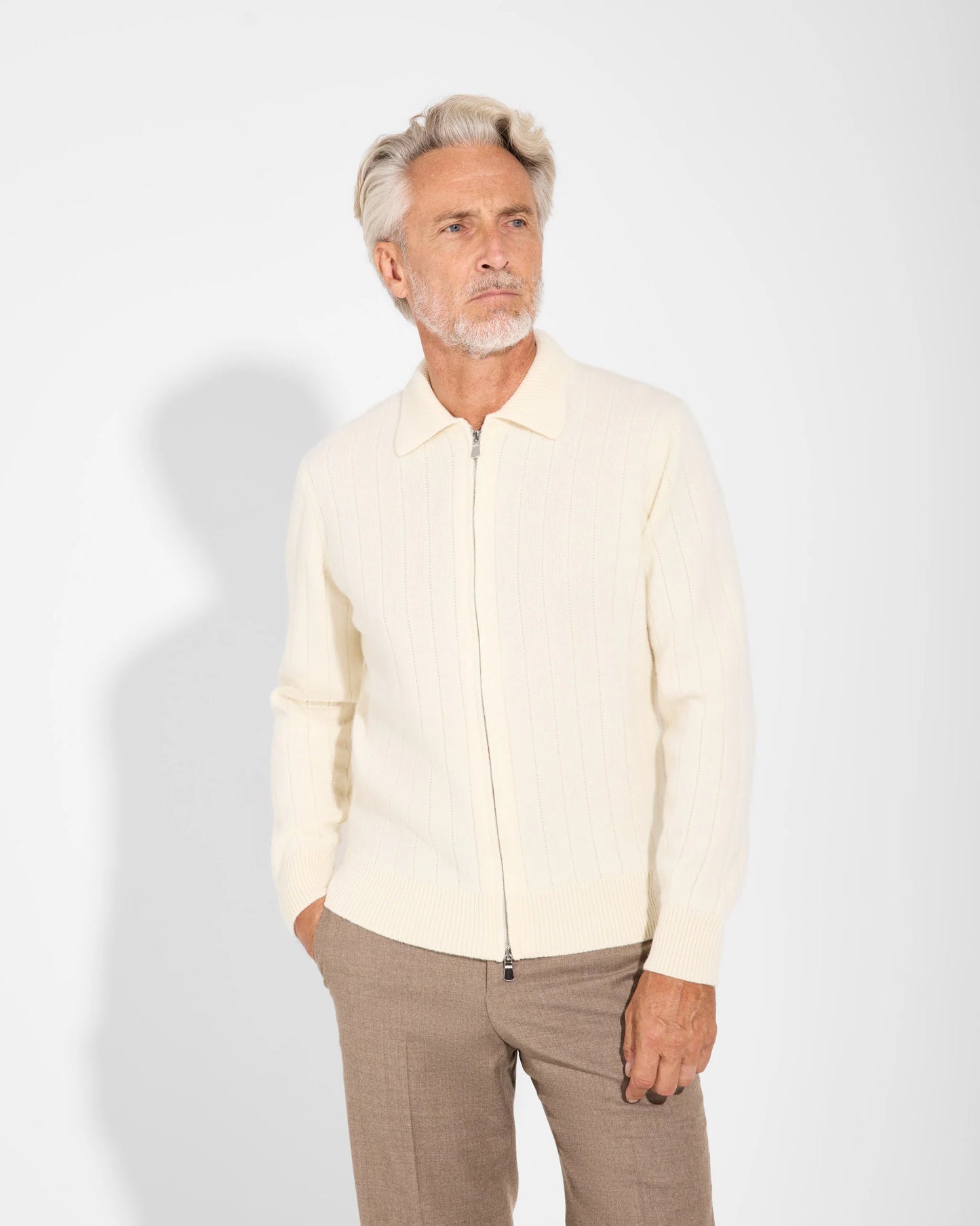 MAGLIA FULL ZIP A POLO LATTE FP3ML WC7C 020 Filippo De Lurentiis