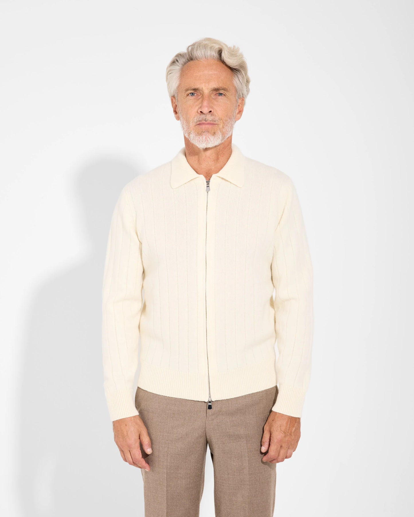 MAGLIA FULL ZIP A POLO LATTE FP3ML WC7C 020 Filippo De Lurentiis