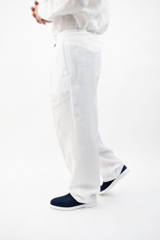 PANTALONE CIL19 PAJAMA TROPEA IN LINO BIANCO InLinum