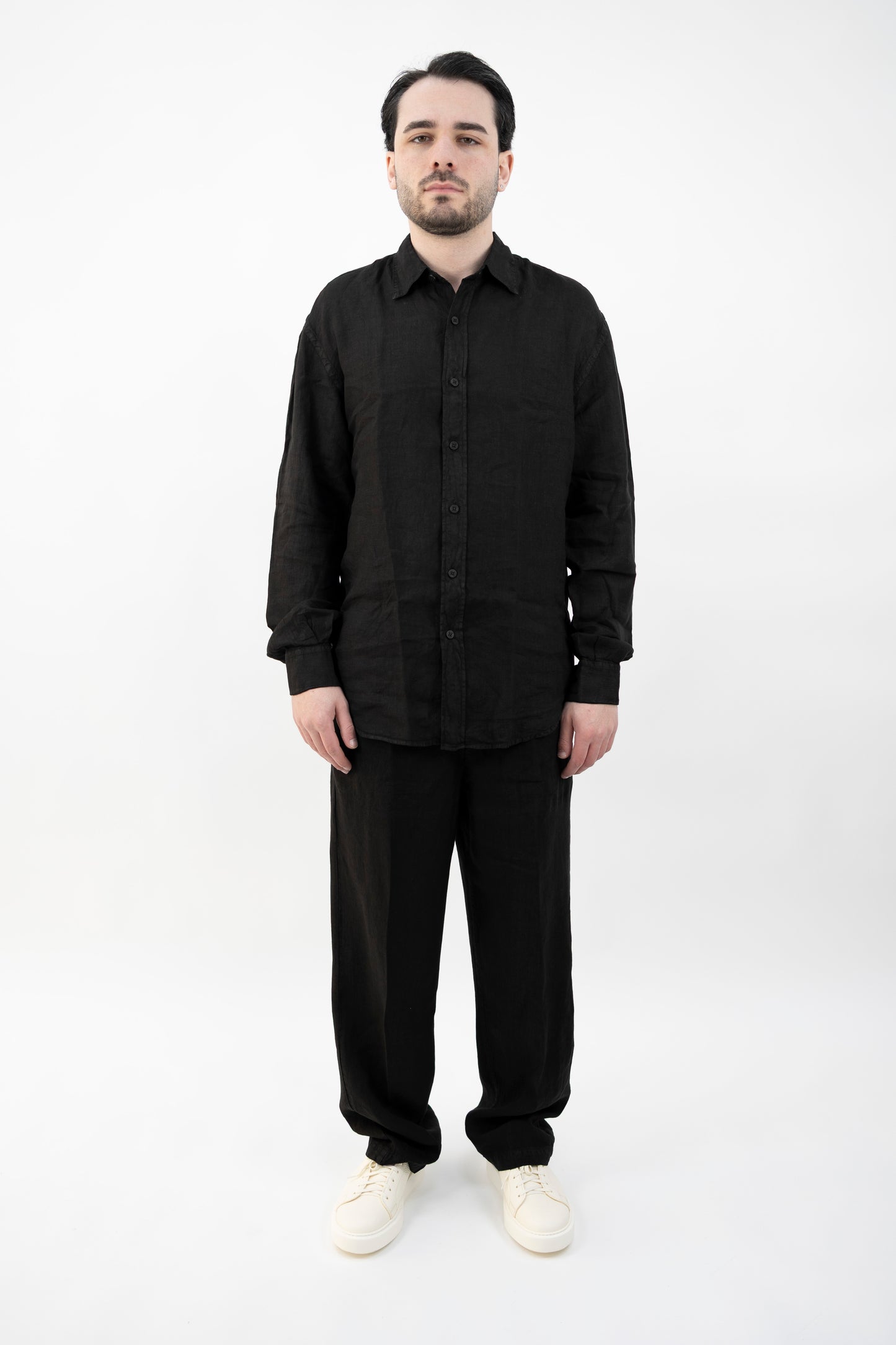 PANTALONE CIL19 PAJAMA TROPEA IN LINO NERO InLinum