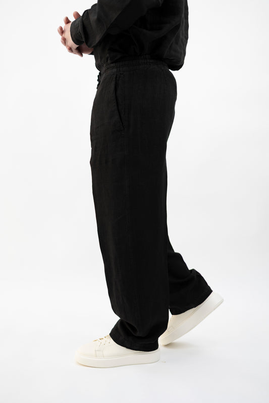 PANTALONE CIL19 PAJAMA TROPEA IN LINO NERO InLinum