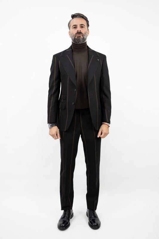 ABITO NERO RIGA MARRONE 53523/1 3748 GABRIELE PASINI