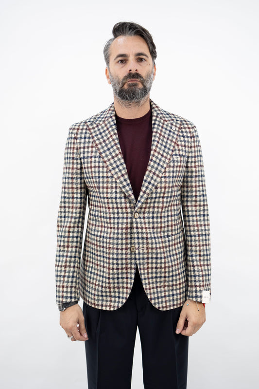 GIACCA MONOPETTO IN LANA A QUADRI 52673/2 2684 L.B.M.