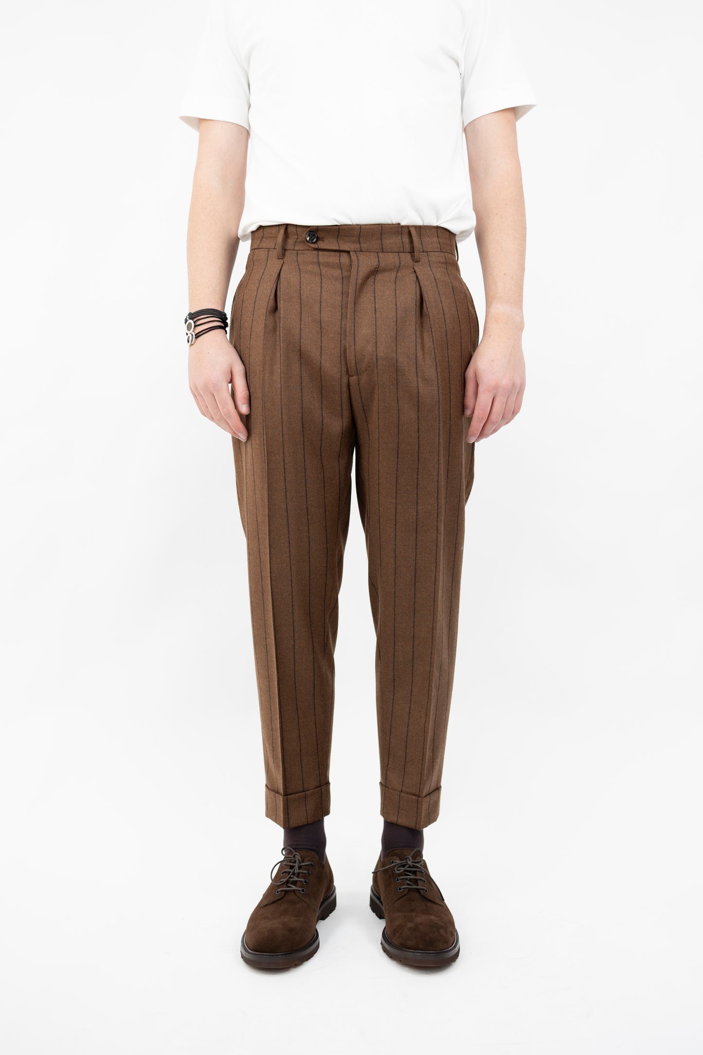 PANTALONE CHIAIA IN LANA RIGATO TABACCO AN1277 BERWICH