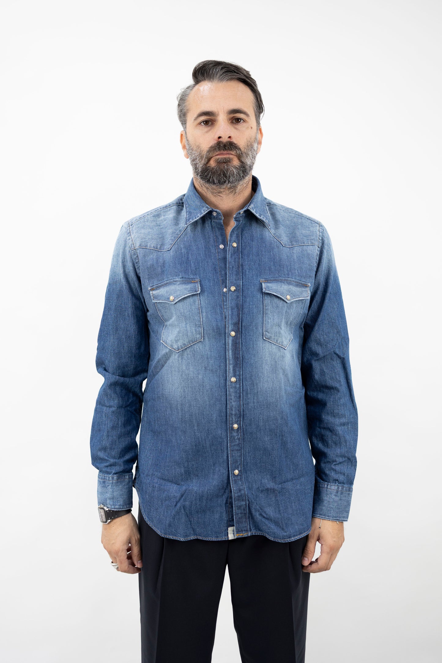 CAMICIA WESTERN IN DENIM SFUMATO 1YBFN93UZ2 Tintoria Mattei 954