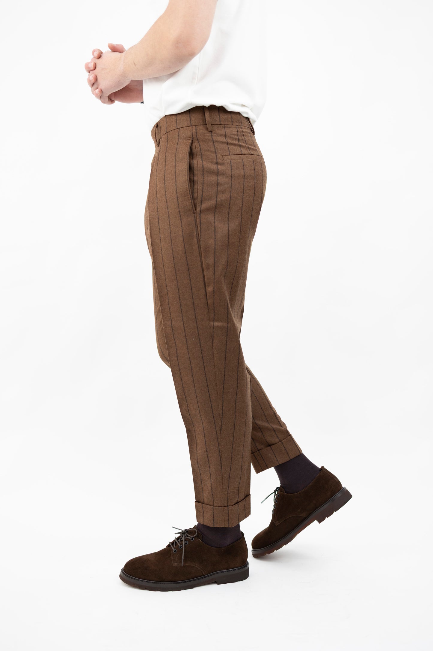 PANTALONE CHIAIA IN LANA RIGATO TABACCO AN1277 BERWICH