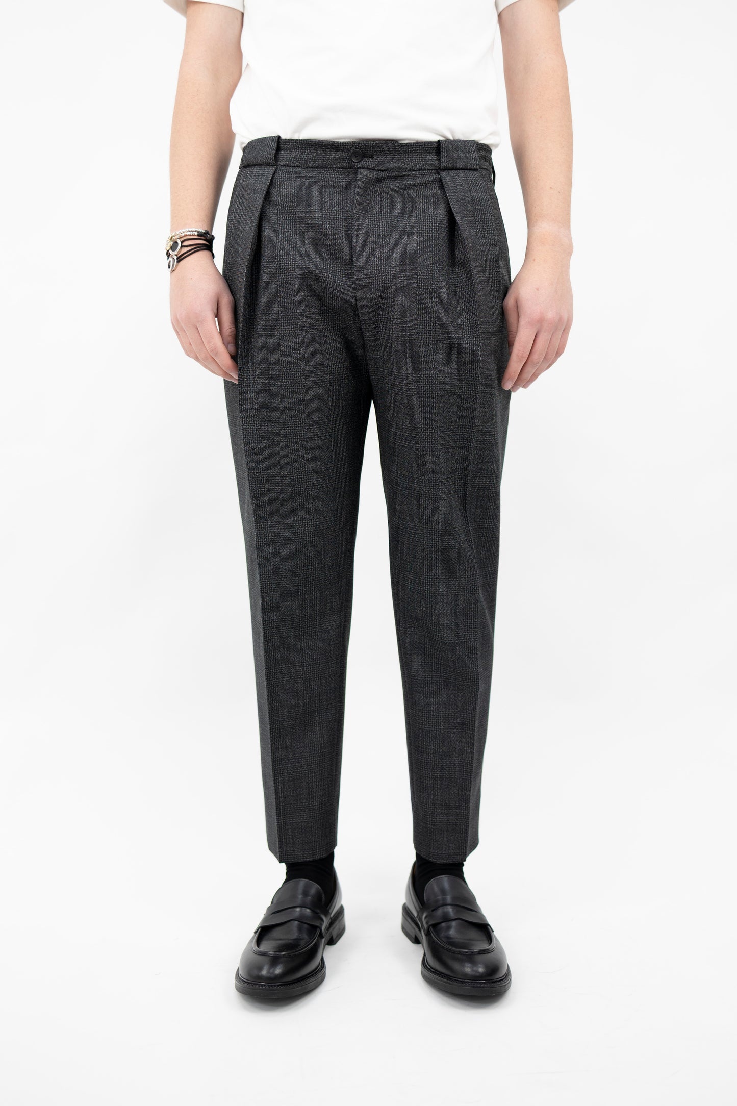 PANTALONE IN LANA TRAMA CHECK PORTOBELLOSNQD 400135 010 Quattro decimi BY Briglia