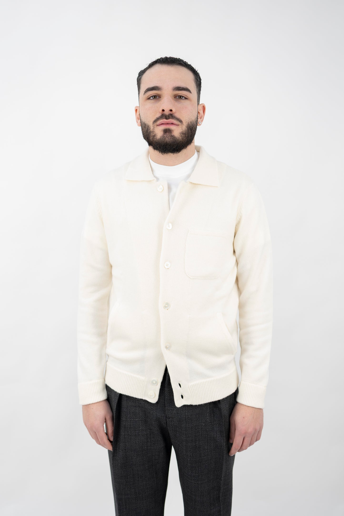 CARDIGAN IN LANA&CASHMERE ECRU DC9-18349 Della Ciana